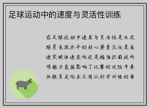 足球运动中的速度与灵活性训练