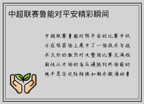 中超联赛鲁能对平安精彩瞬间