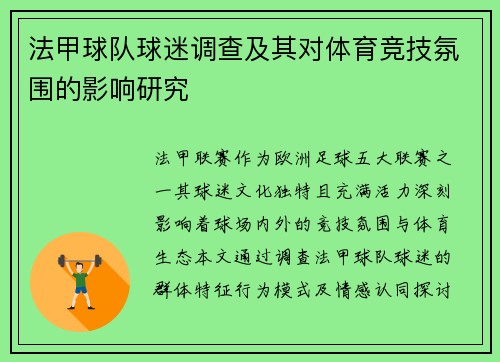 法甲球队球迷调查及其对体育竞技氛围的影响研究